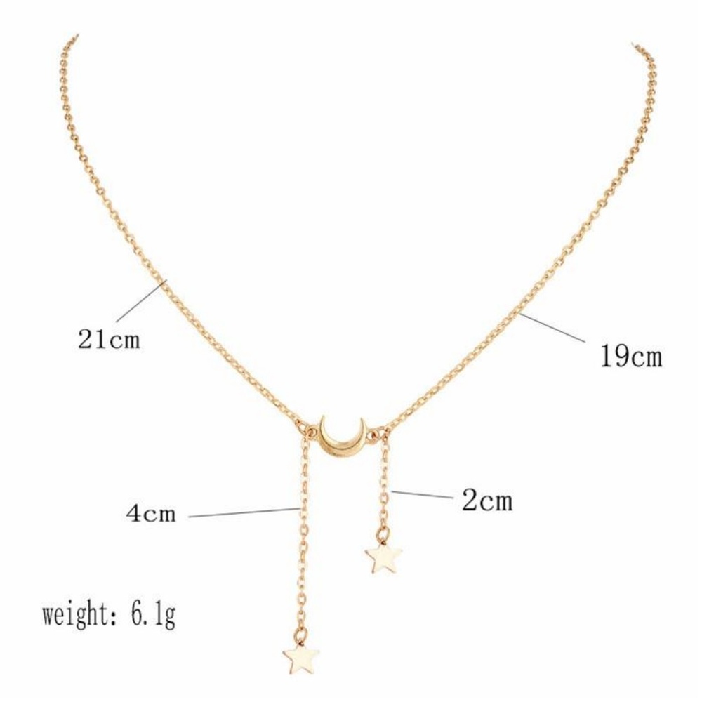 Moon & Stars Necklace Gold Dainty Chain Choker - Picture 4 of 4
